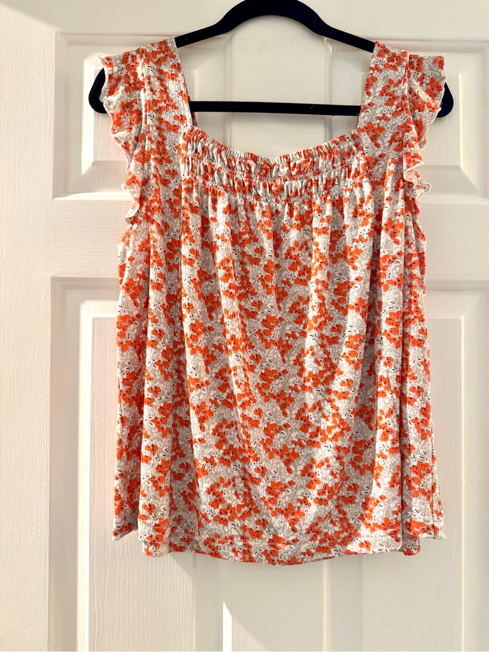 MELLODAY Orange & White Floral Smocked Ruffle Strap Tank